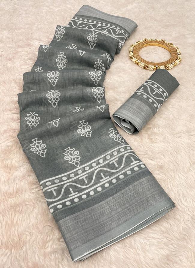 Linen Grey Casual Wear Digital Printed Saree